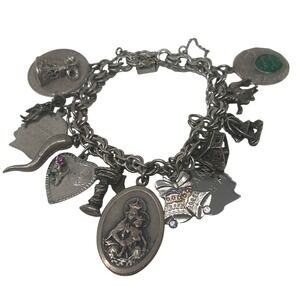 Vintage Bell Sterling Silver Charm Bracelet Religious‎ Italian Horn 1960s 2.01oz